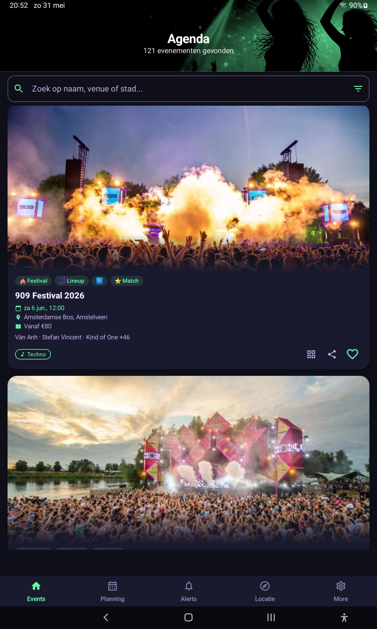 PartyFix Events scherm