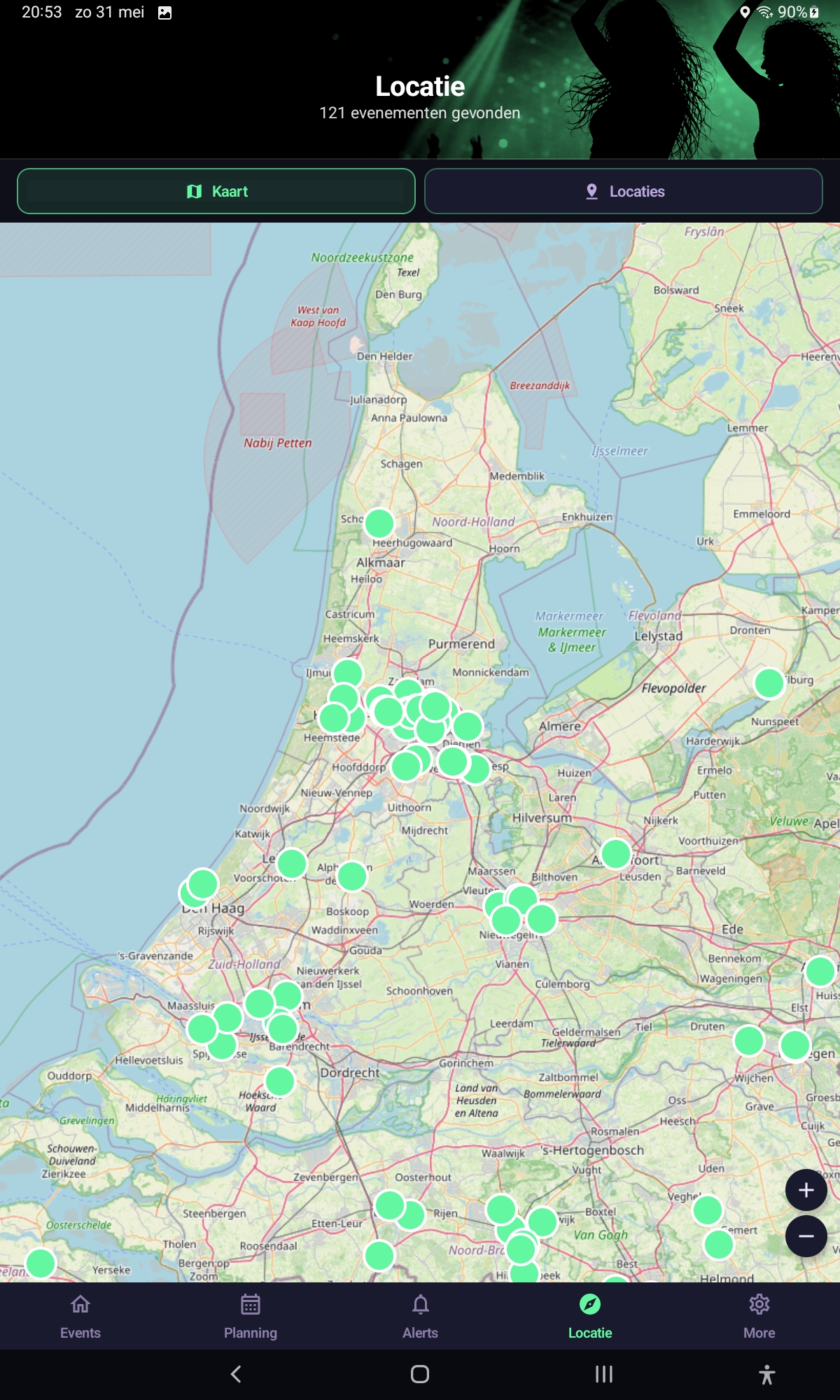 Festival Finder kaart